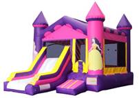A purple and yellow bounce houseDescription automatically generated