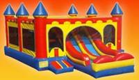 A colorful bounce house with slideAI-generated content may be incorrect.