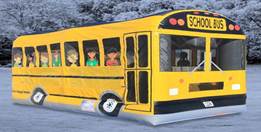 A yellow school bus inflatableDescription automatically generated